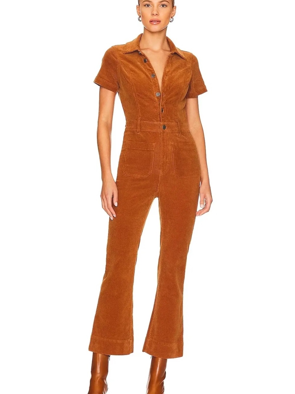 Show Me Your MuMu - Cropped Everheart Corduroy Jumpsuit in Camel